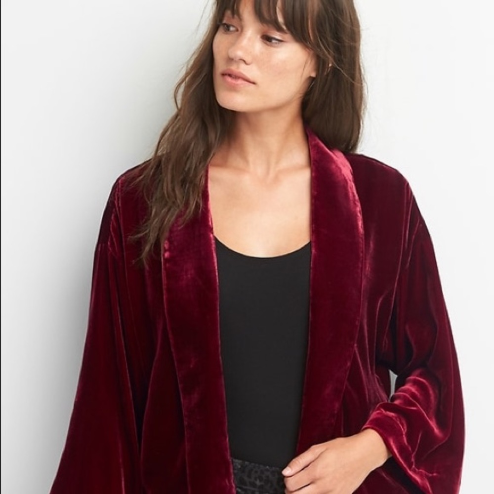 Gap Red Velvet Kimono Modern Smoking Jacket